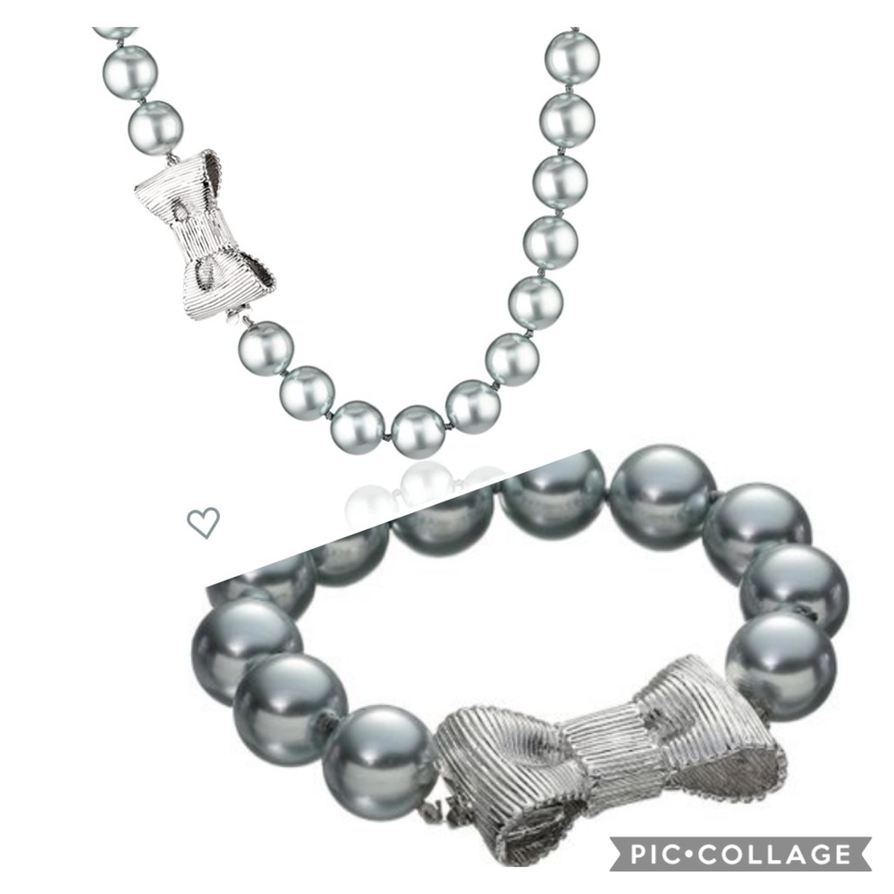 Kate Spade Grey Pearl Necklace & Bow Bracelet Set